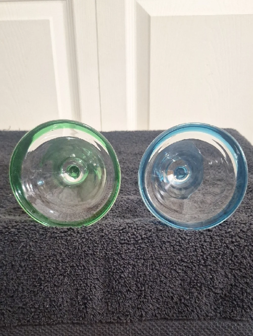 Pair of Colored-Rim Martini Margerita Glasses - Green  Blue